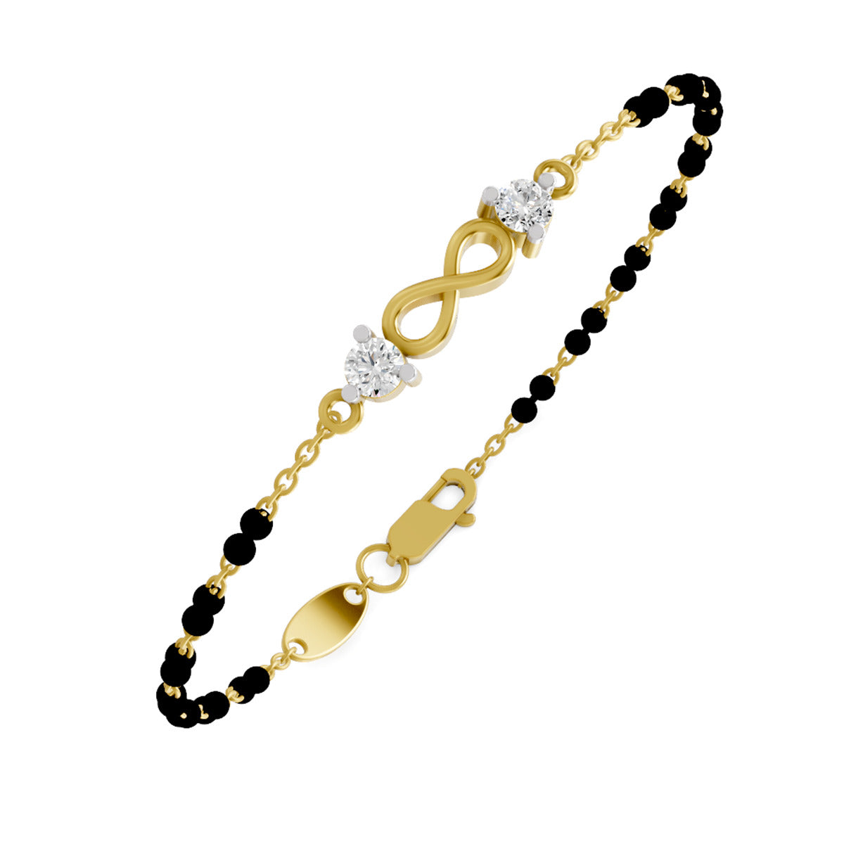 Lab Grown Diamond 925 Sterling Silver 0.35CT Dual Solitaire Infinity Gold Plated Mangalsutra Bracelet