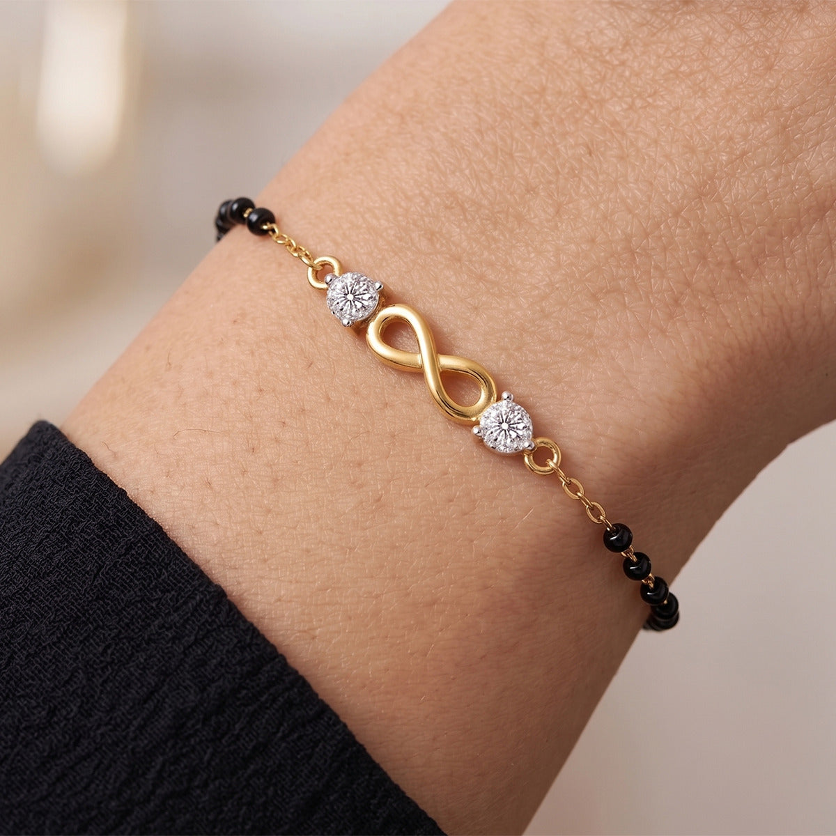 Lab Grown Diamond 925 Sterling Silver 0.35CT Dual Solitaire Infinity Gold Plated Mangalsutra Bracelet