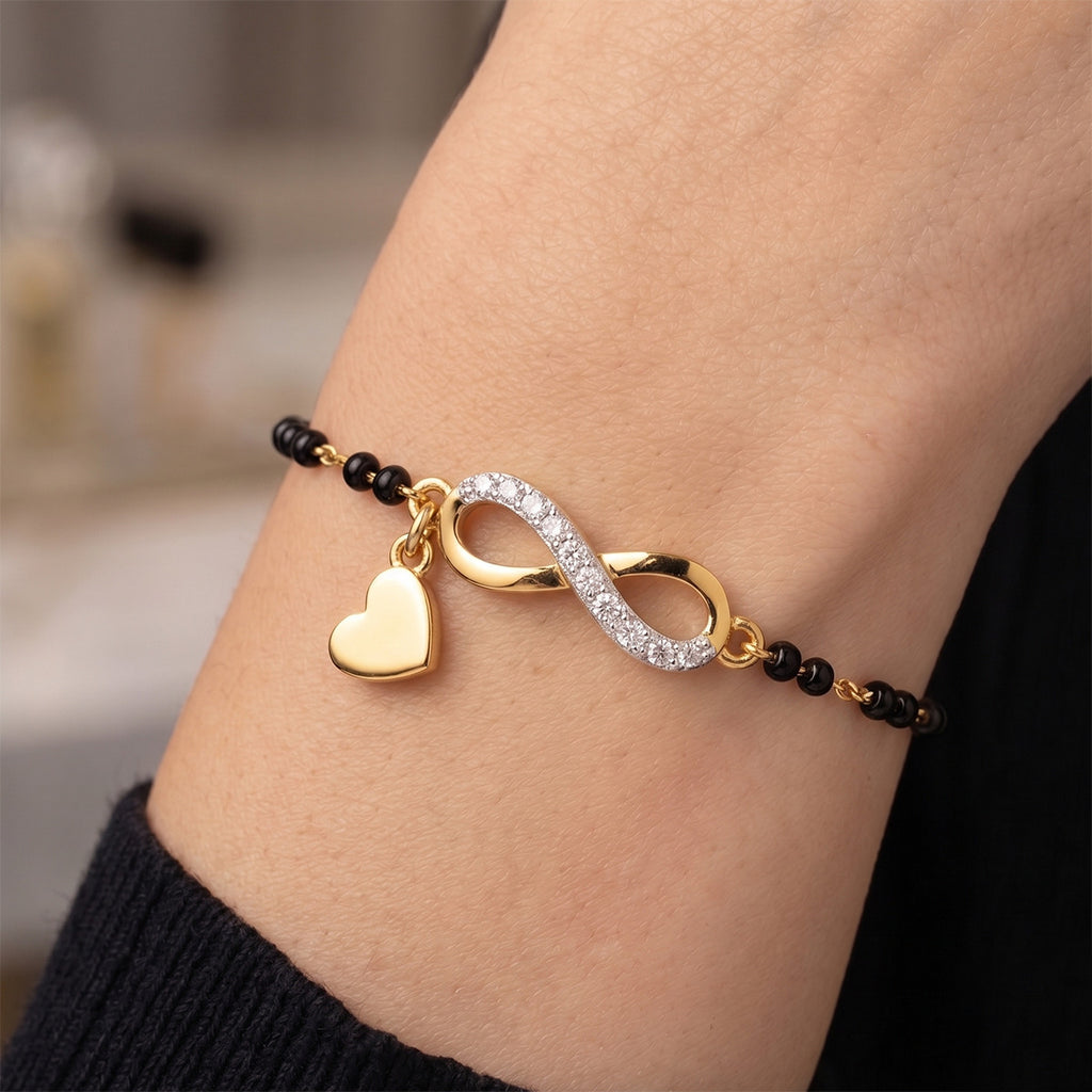 Lab Grown Diamond 925 Sterling Silver 0.12CT Cruciform Floral Gold Plated Mangalsutra Bracelet