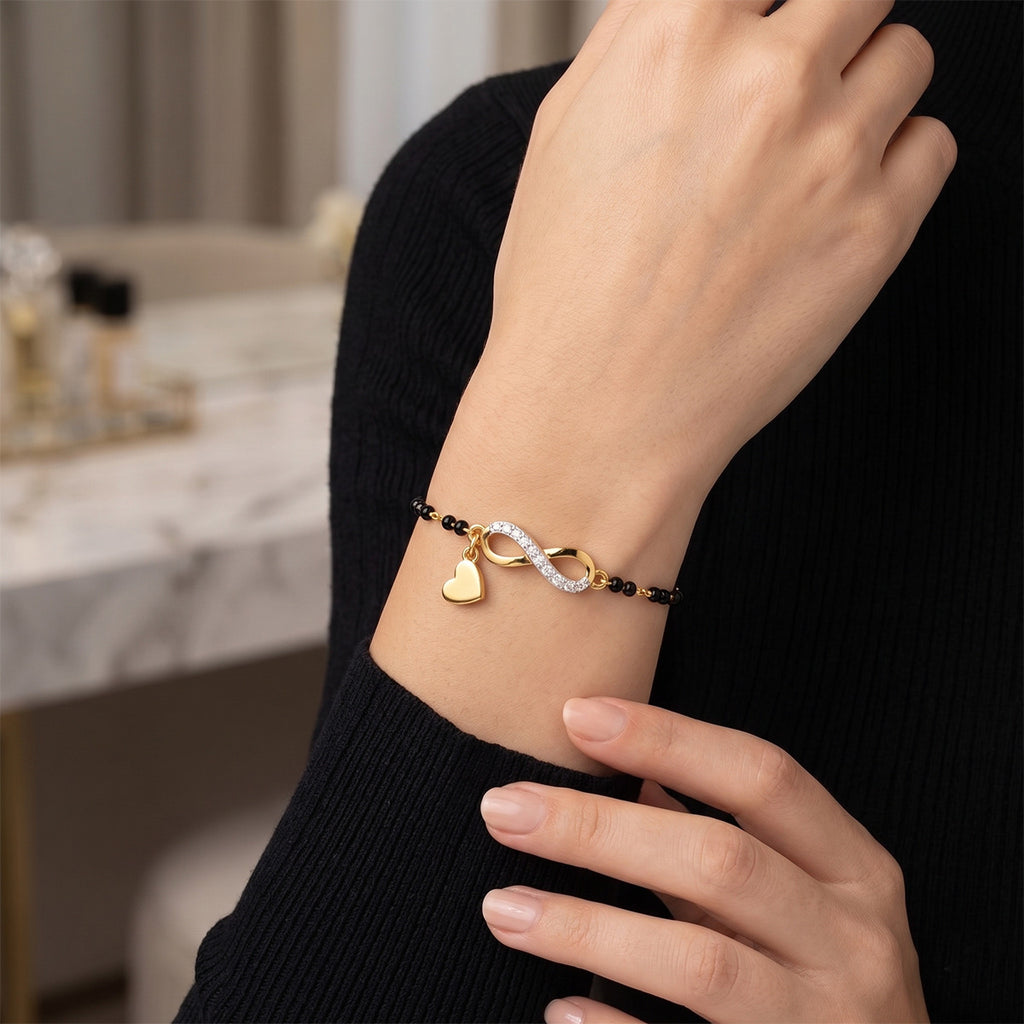 Lab Grown Diamond 925 Sterling Silver 0.12CT Cruciform Floral Gold Plated Mangalsutra Bracelet