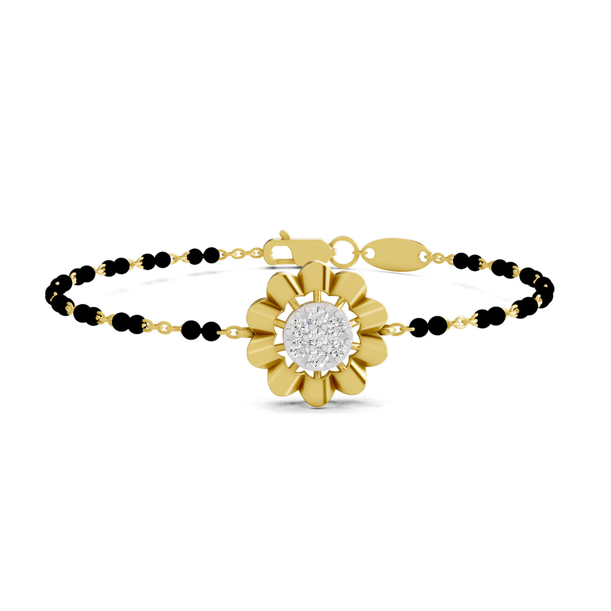 Lab Grown Diamond 925 Sterling Silver 0.2CT Floral Cluster Gold Plated Mangalsutra Bracelet