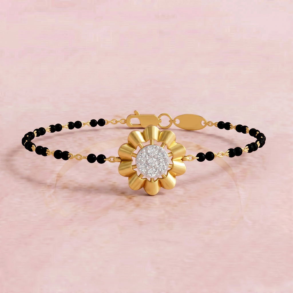 Lab Grown Diamond 925 Sterling Silver 0.2CT Floral Cluster Gold Plated Mangalsutra Bracelet