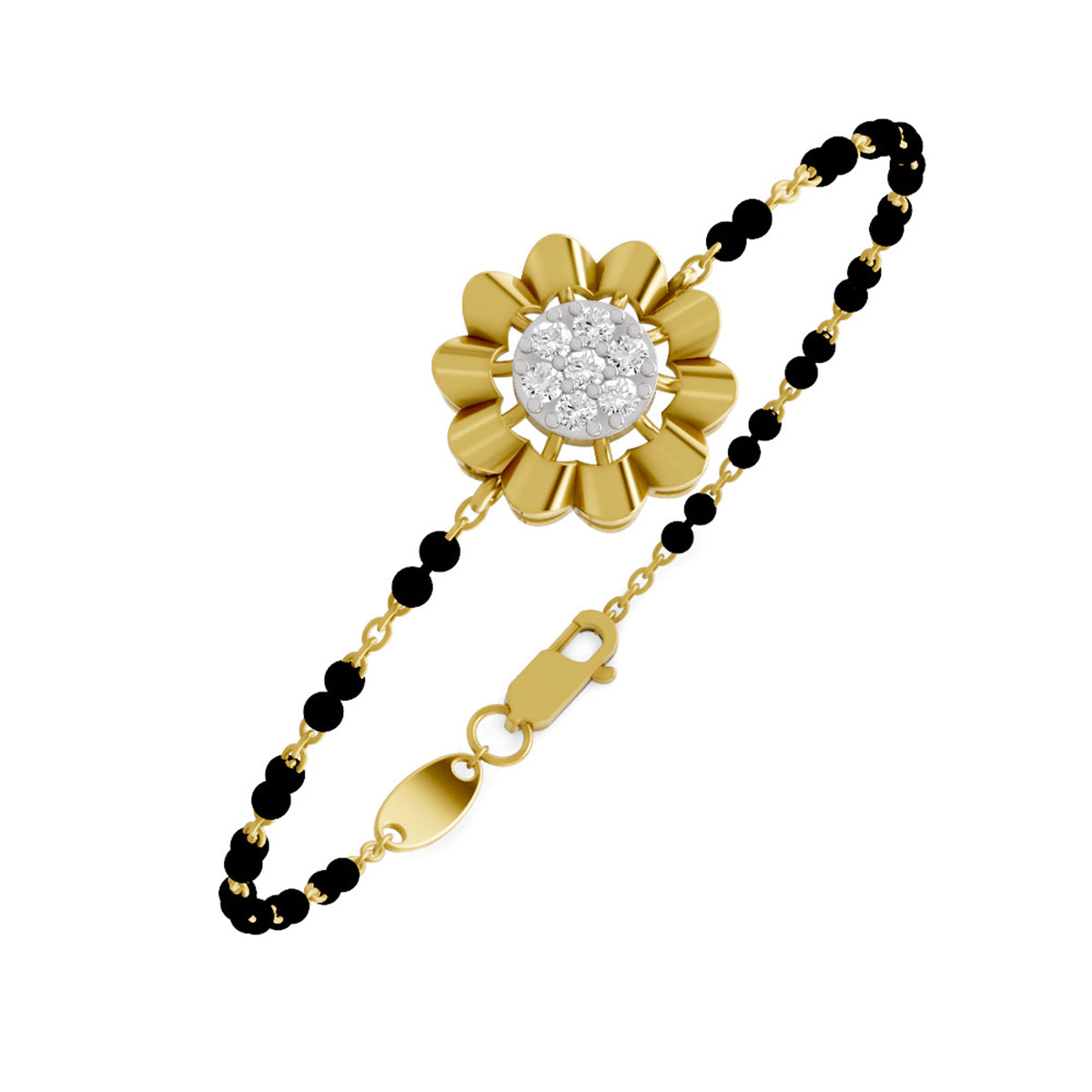 Lab Grown Diamond 925 Sterling Silver 0.2CT Floral Cluster Gold Plated Mangalsutra Bracelet