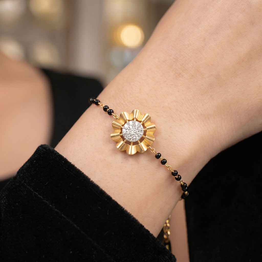 Lab Grown Diamond 925 Sterling Silver 0.2CT Floral Cluster Gold Plated Mangalsutra Bracelet