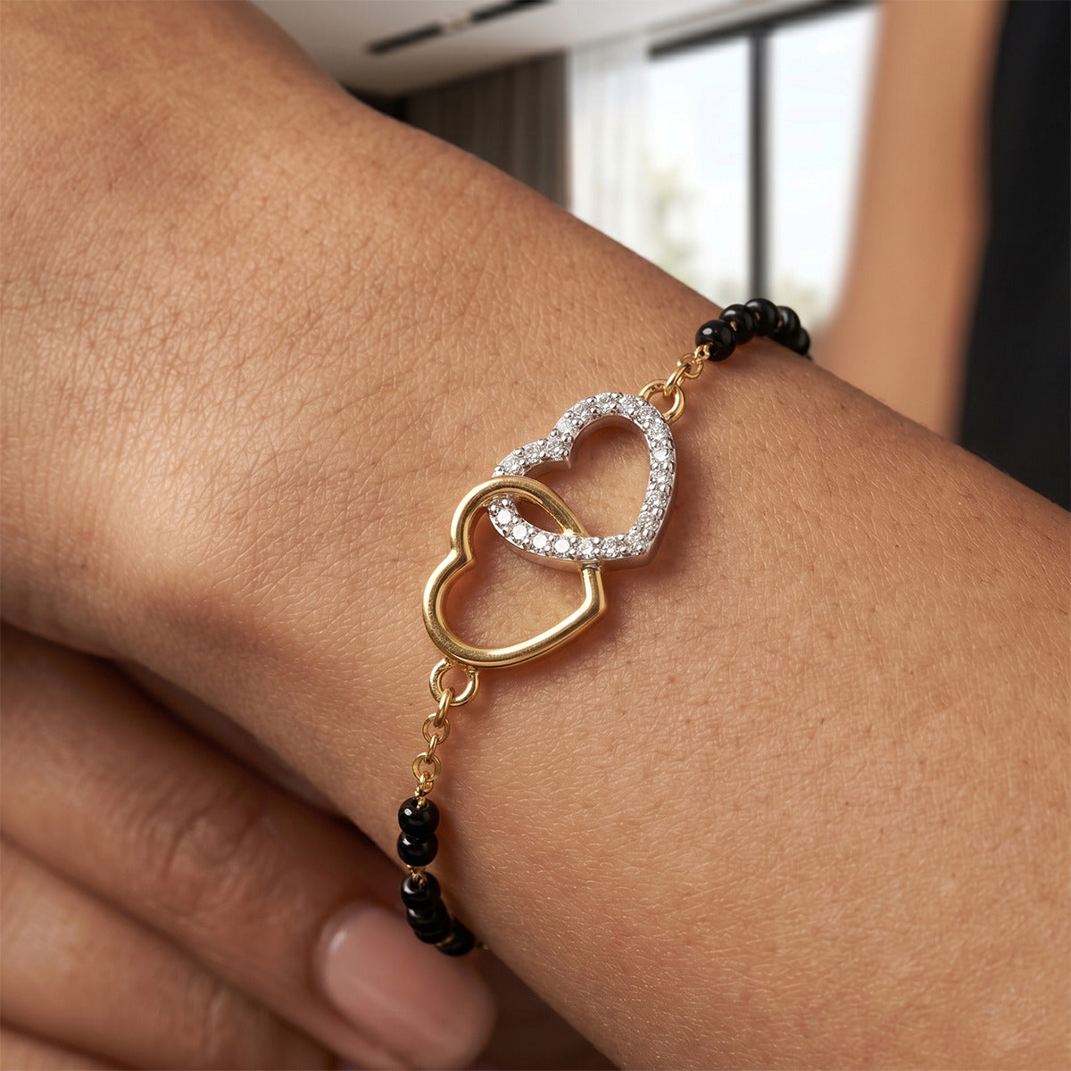 Lab Grown Diamond 925 Sterling Silver 0.12CT Hexagonal Halo Gold Plated Mangalsutra Bracelet