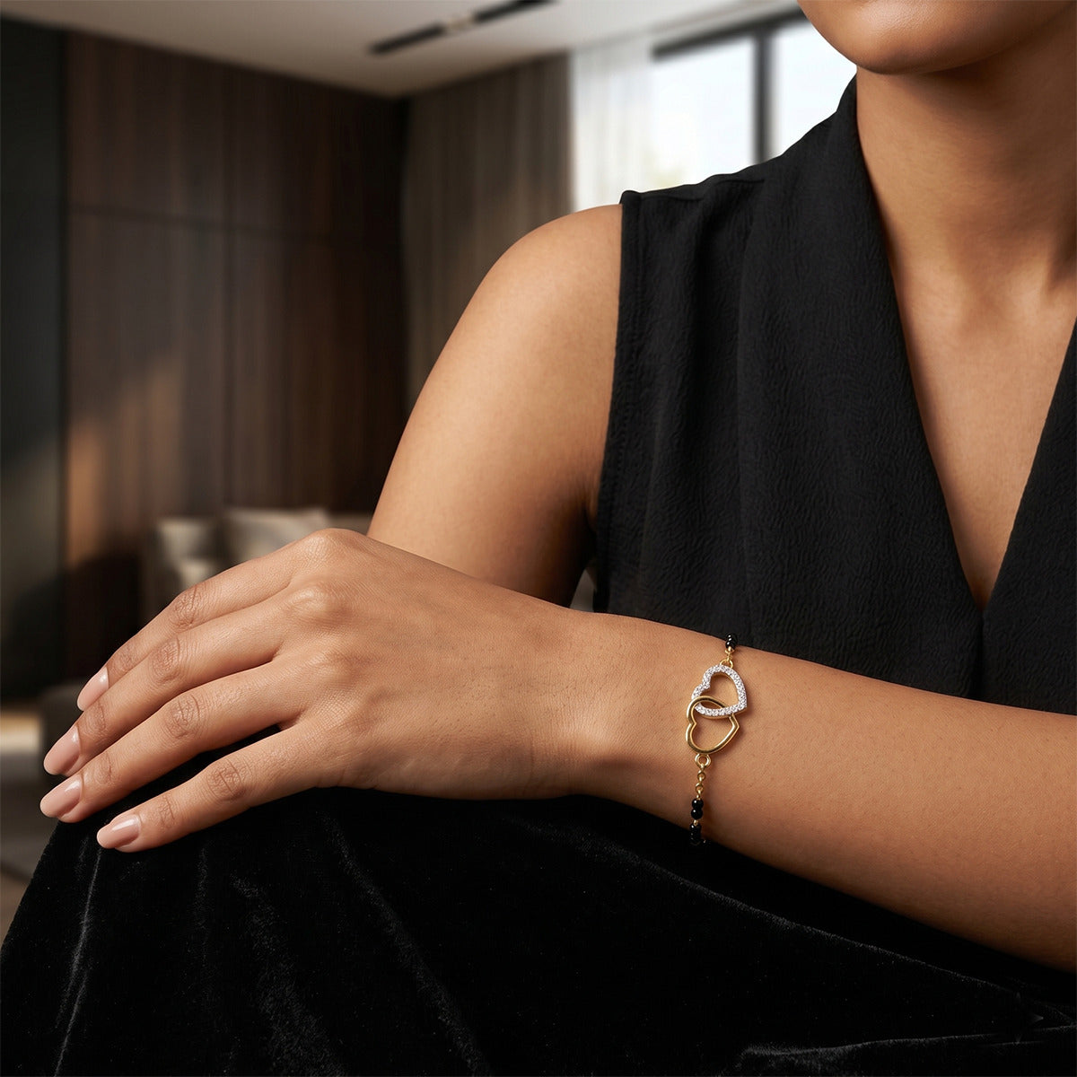 Lab Grown Diamond 925 Sterling Silver 0.12CT Hexagonal Halo Gold Plated Mangalsutra Bracelet