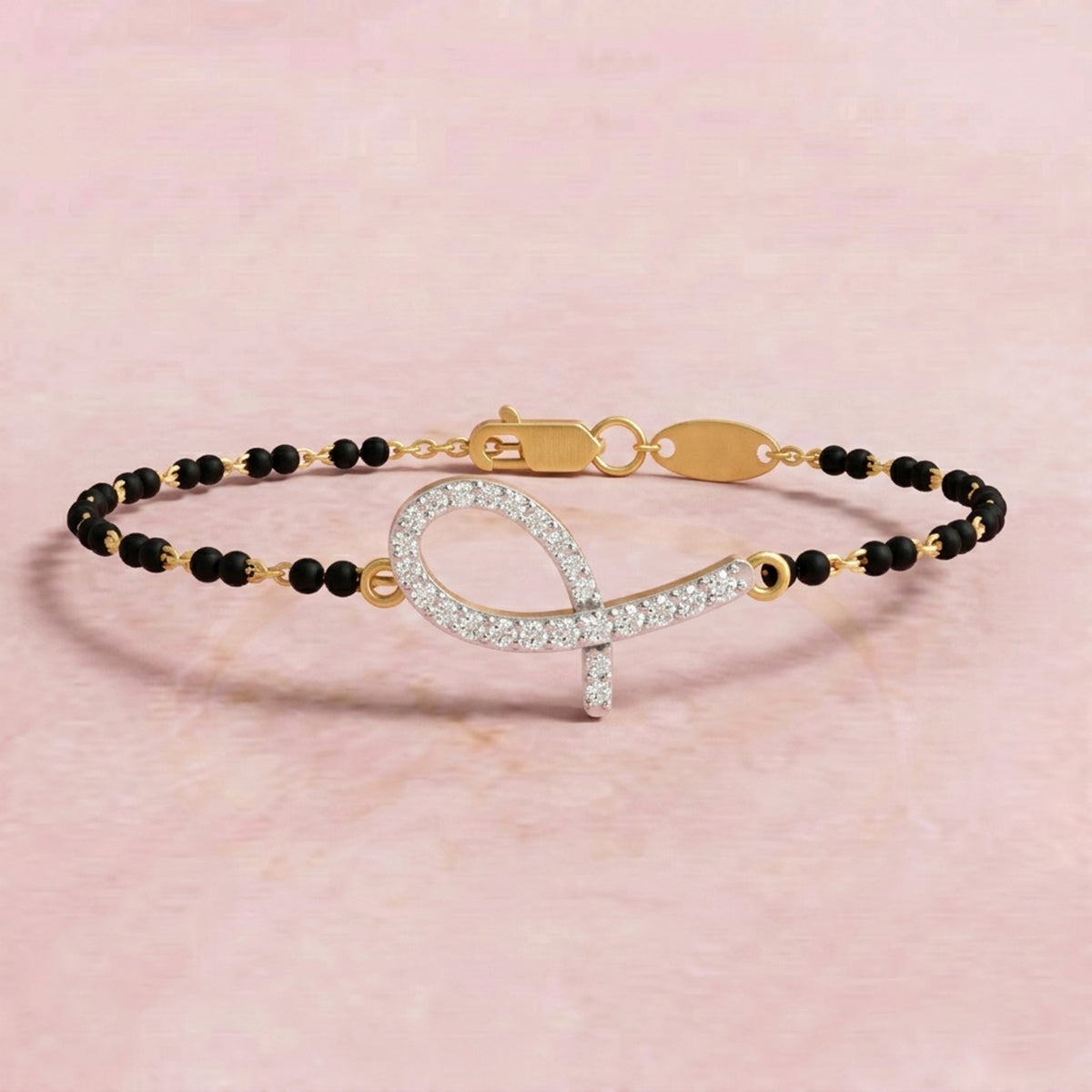 Lab Grown Diamond 925 Sterling Silver 0.32CT Four-Petal Clover Gold Plated Mangalsutra Bracelet