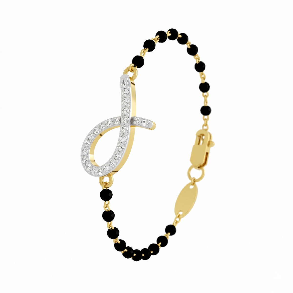 Lab Grown Diamond 925 Sterling Silver 0.32CT Four-Petal Clover Gold Plated Mangalsutra Bracelet