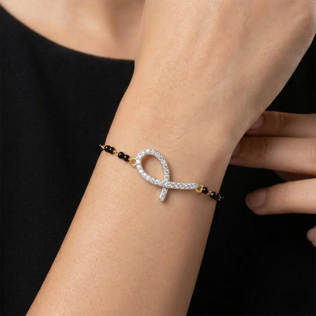 Lab Grown Diamond 925 Sterling Silver 0.32CT Four-Petal Clover Gold Plated Mangalsutra Bracelet