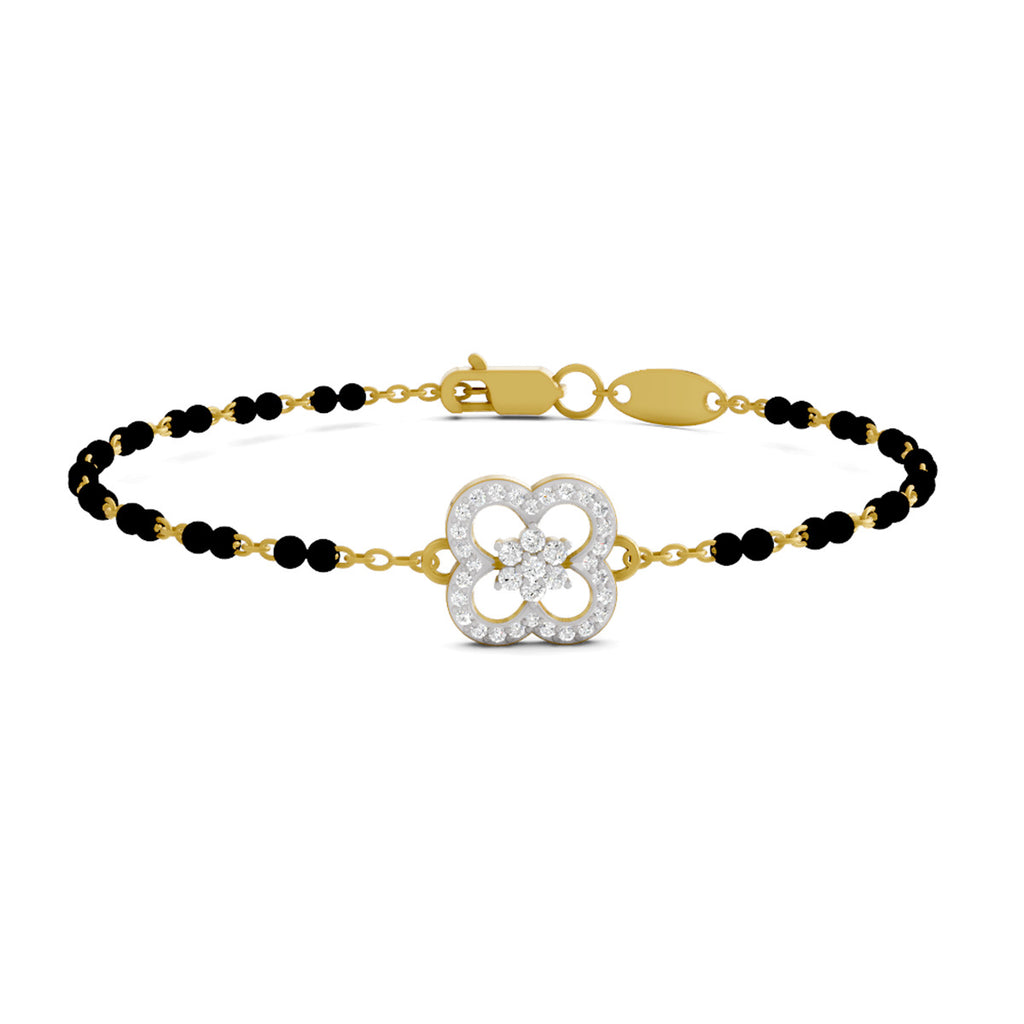 Lab Grown Diamond 925 Sterling Silver 0.22CT Pave Clover Gold Plated Mangalsutra Bracelet