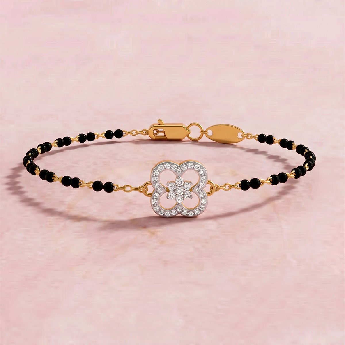 Lab Grown Diamond 925 Sterling Silver 0.22CT Pave Clover Gold Plated Mangalsutra Bracelet