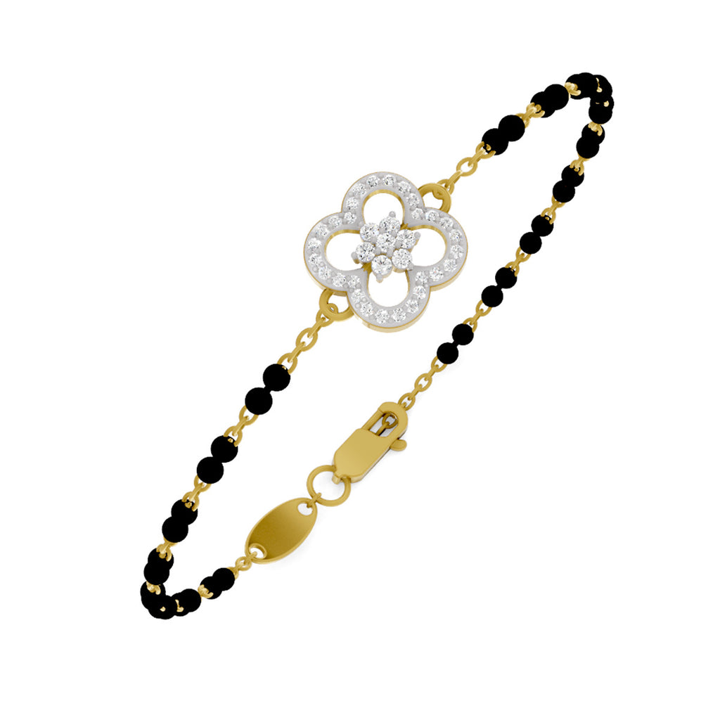 Lab Grown Diamond 925 Sterling Silver 0.22CT Pave Clover Gold Plated Mangalsutra Bracelet