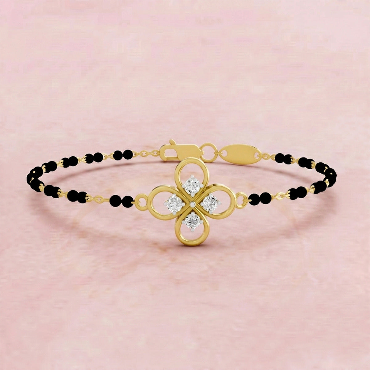 Lab Grown Diamond 925 Sterling Silver 0.26CT Intertwined Hearts Gold Plated Mangalsutra Bracelet