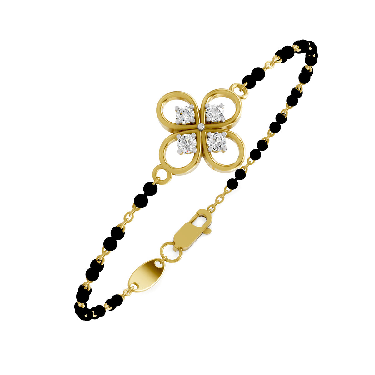 Lab Grown Diamond 925 Sterling Silver 0.26CT Intertwined Hearts Gold Plated Mangalsutra Bracelet