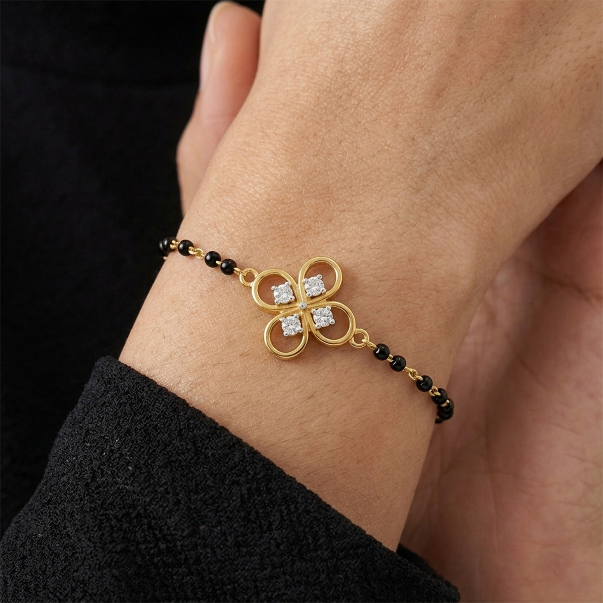 Lab Grown Diamond 925 Sterling Silver 0.26CT Intertwined Hearts Gold Plated Mangalsutra Bracelet