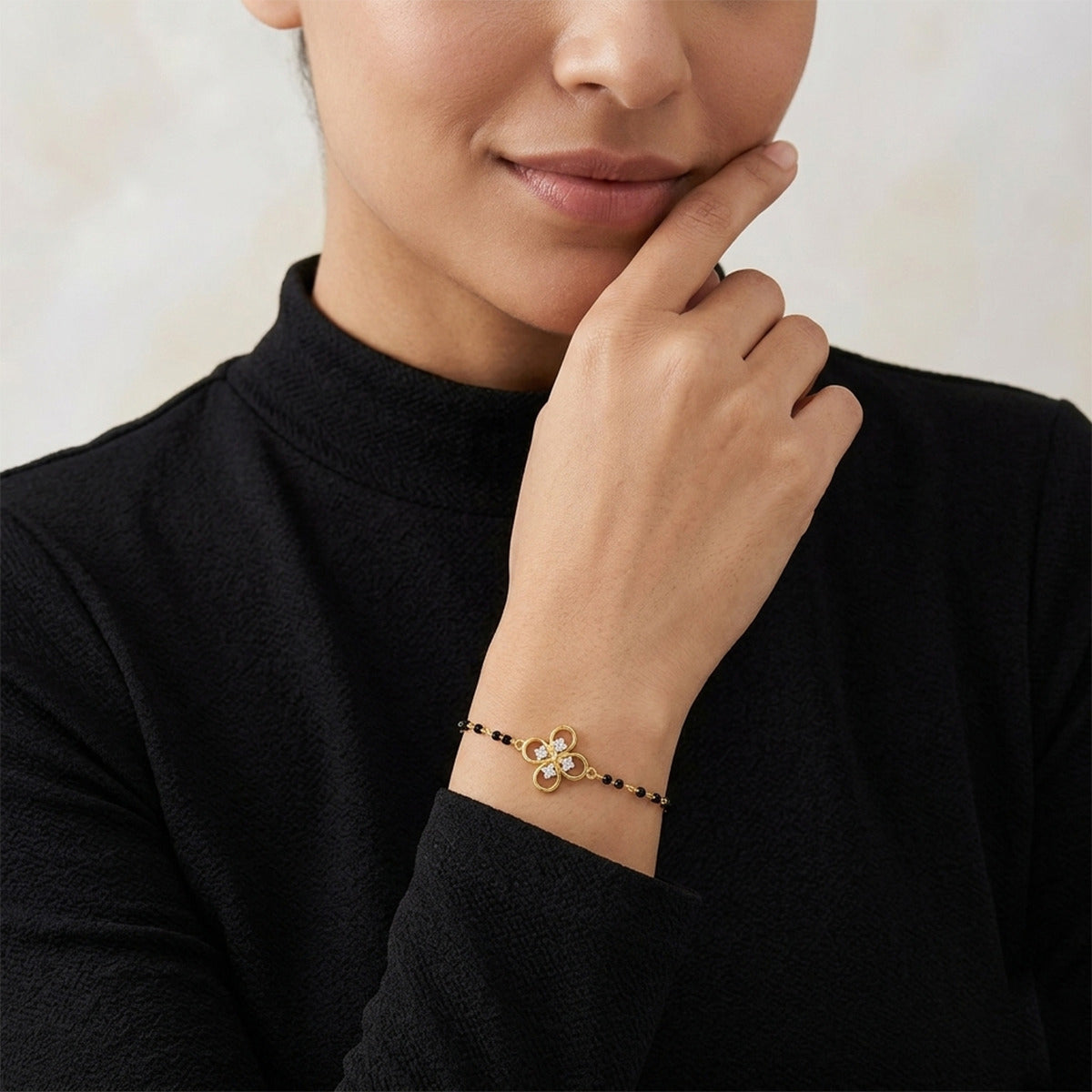Lab Grown Diamond 925 Sterling Silver 0.26CT Intertwined Hearts Gold Plated Mangalsutra Bracelet