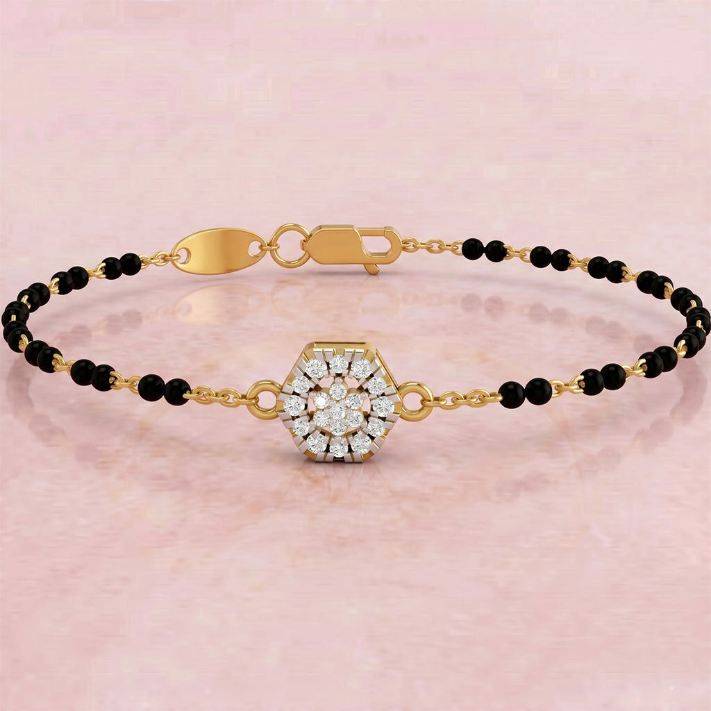 Lab Grown Diamond 925 Sterling Silver 0.2CT Abstract Wave Gold Plated Mangalsutra Bracelet