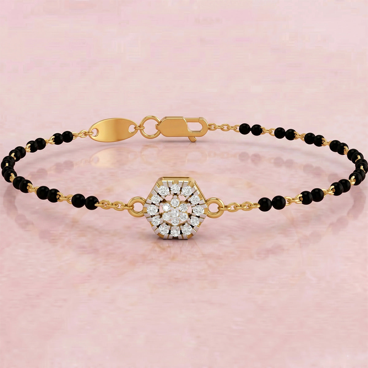 Lab Grown Diamond 925 Sterling Silver 0.2CT Abstract Wave Gold Plated Mangalsutra Bracelet