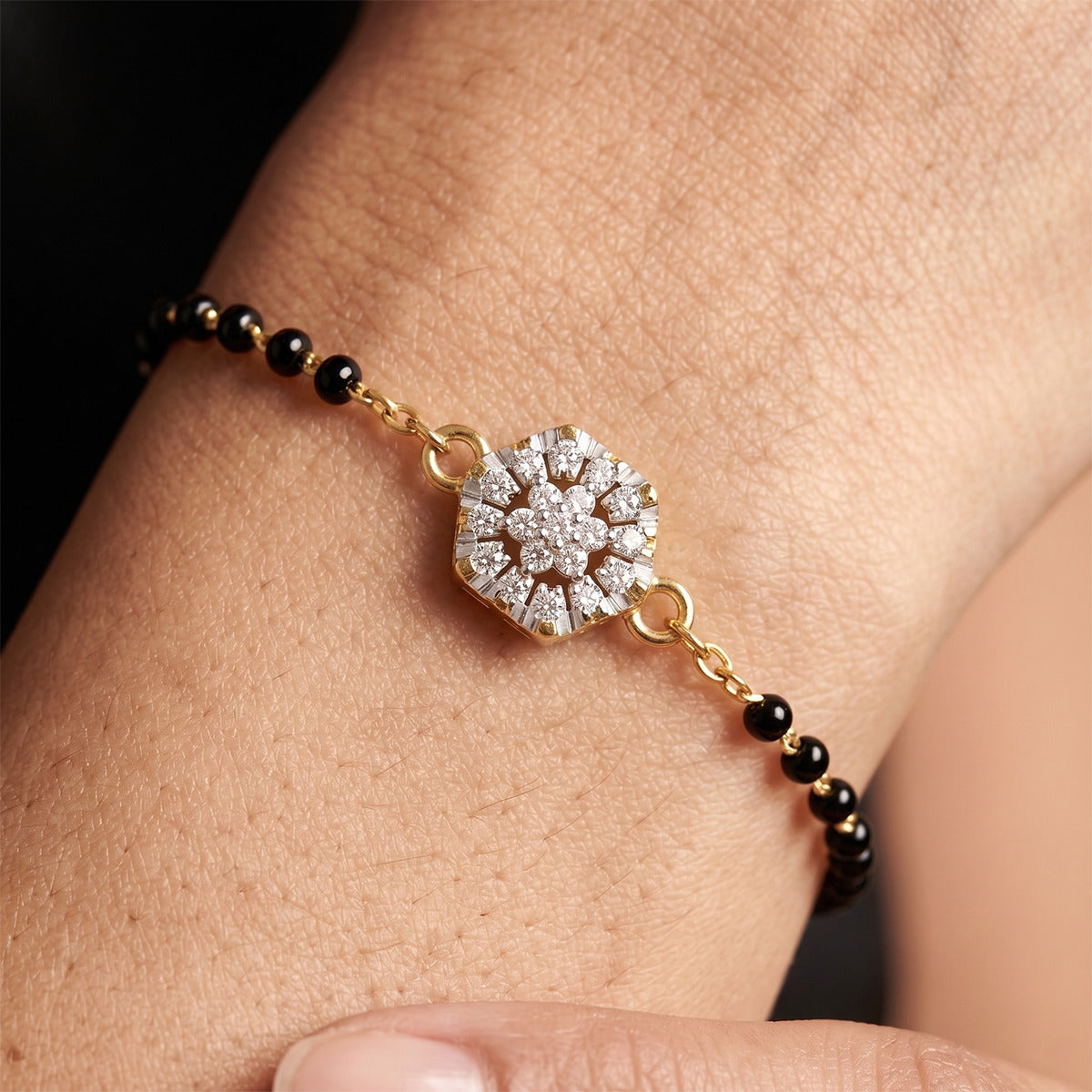 Lab Grown Diamond 925 Sterling Silver 0.2CT Abstract Wave Gold Plated Mangalsutra Bracelet