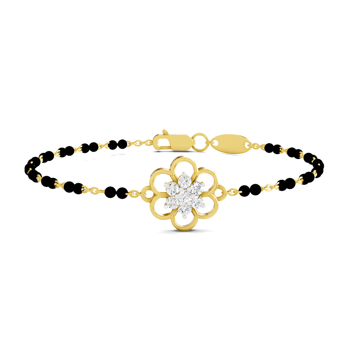 Lab Grown Diamond 925 Sterling Silver 0.33CT Fluted Sunflower Gold Plated Mangalsutra Bracelet