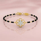 Lab Grown Diamond 925 Sterling Silver 0.33CT Fluted Sunflower Gold Plated Mangalsutra Bracelet