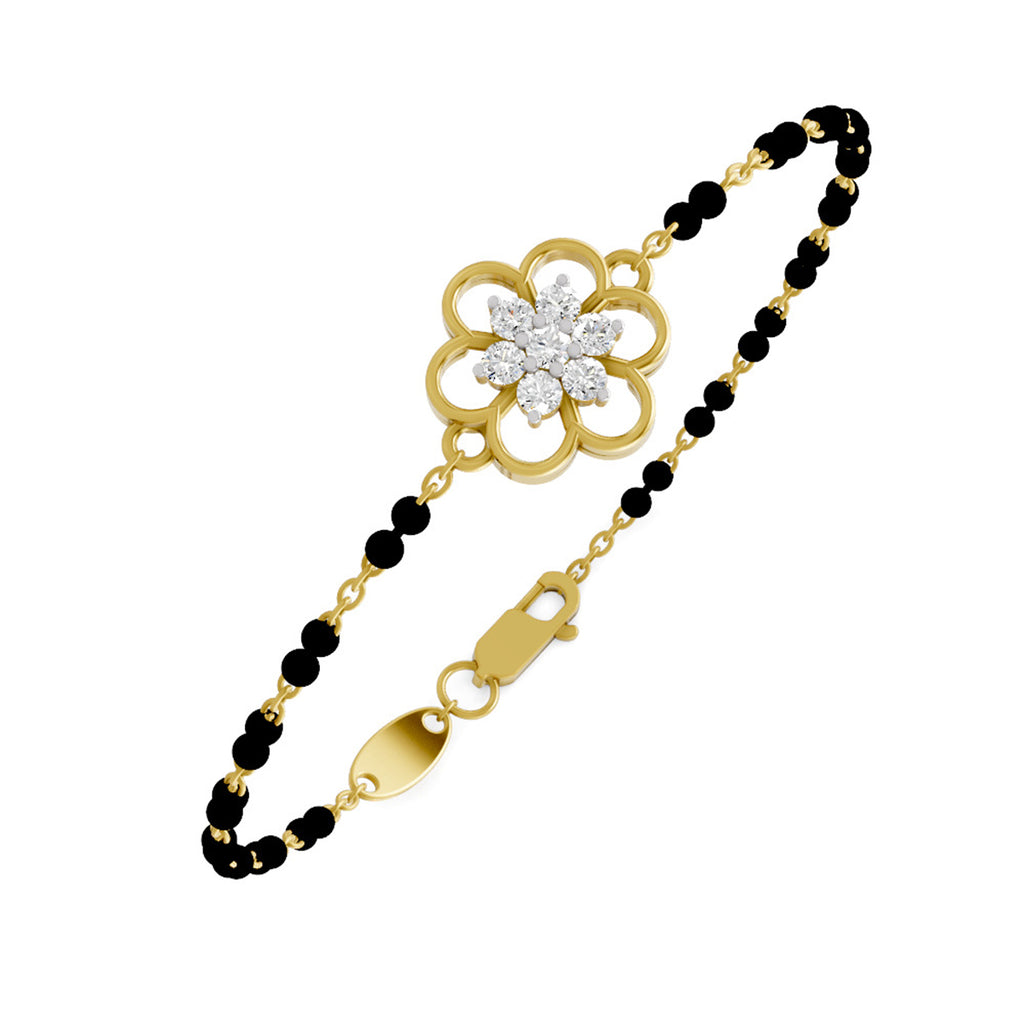 Lab Grown Diamond 925 Sterling Silver 0.33CT Fluted Sunflower Gold Plated Mangalsutra Bracelet