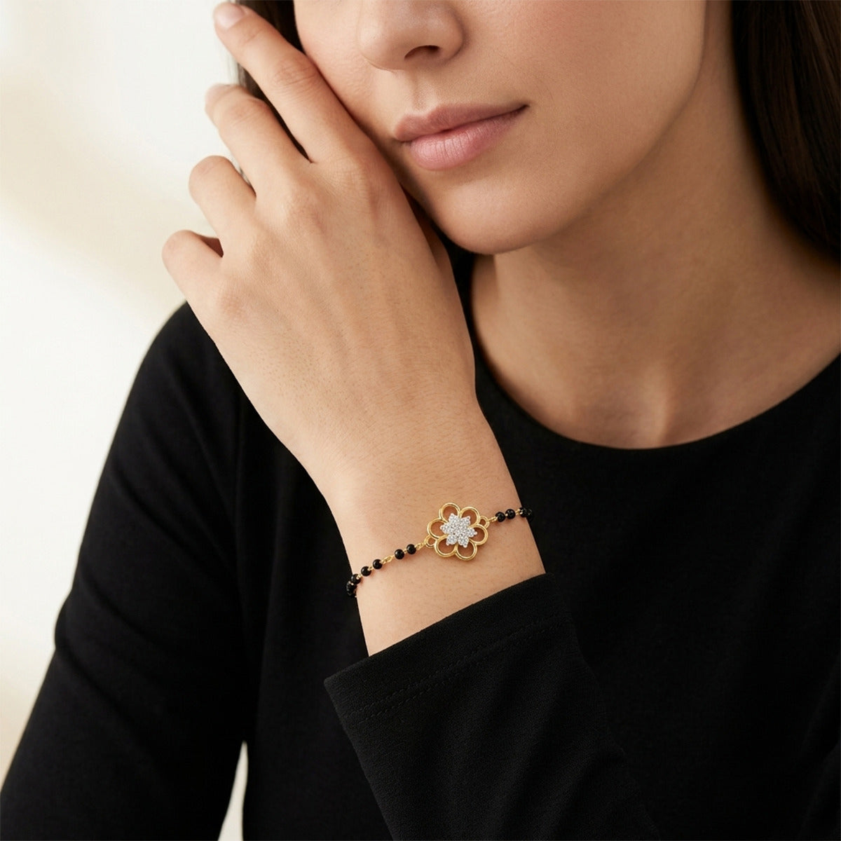 Lab Grown Diamond 925 Sterling Silver 0.33CT Fluted Sunflower Gold Plated Mangalsutra Bracelet