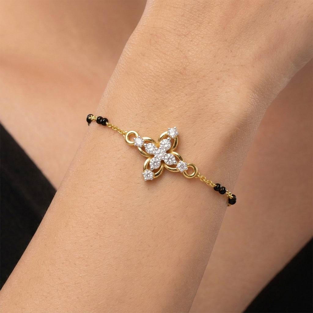 Lab Grown Diamond 925 Sterling Silver 0.22CT Infinity Heart Charm Gold Plated Mangalsutra Bracelet