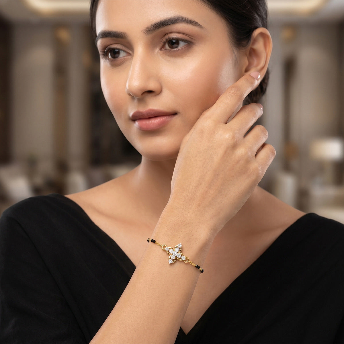 Lab Grown Diamond 925 Sterling Silver 0.22CT Infinity Heart Charm Gold Plated Mangalsutra Bracelet