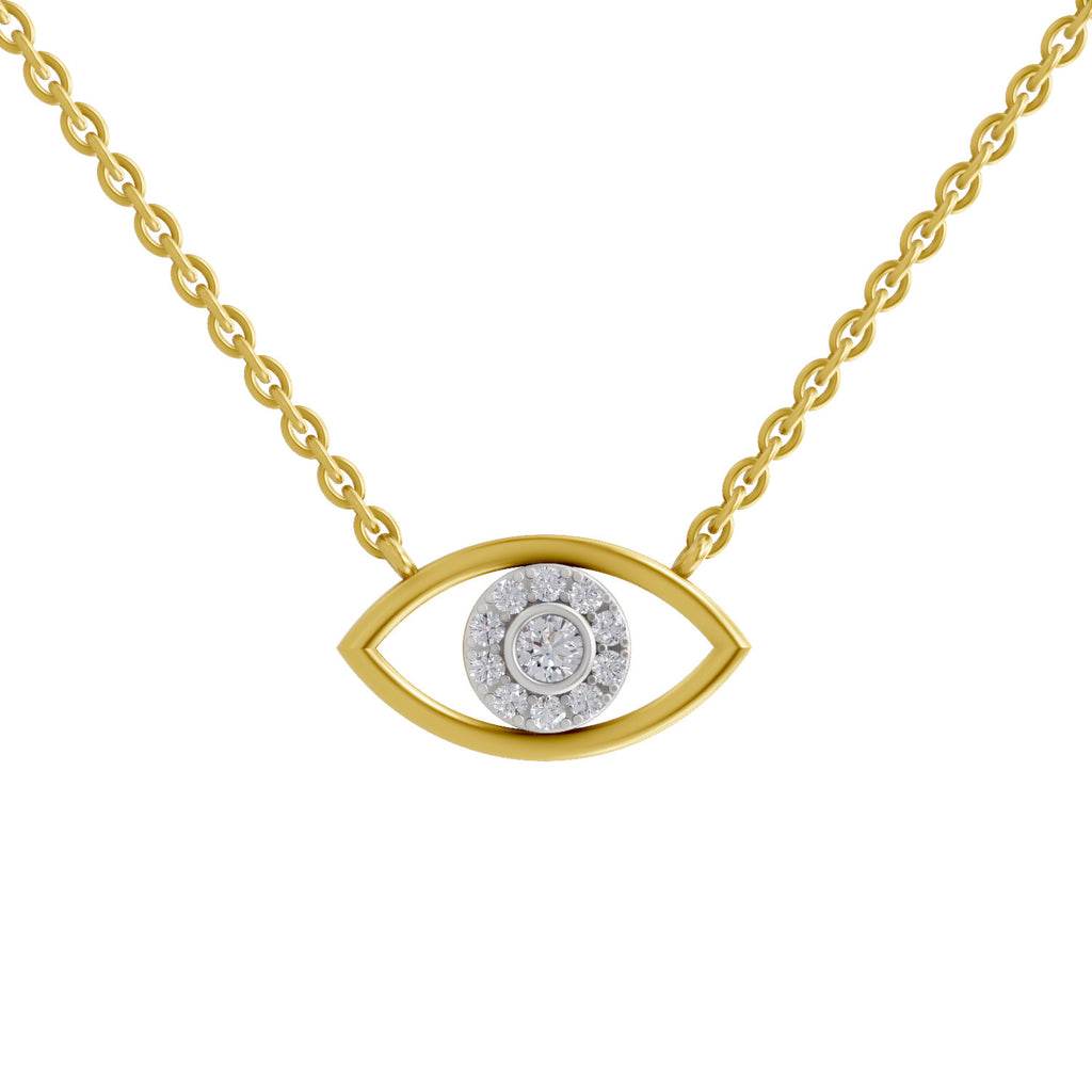 Lab Grown Diamond Necklace 0.25 Carat IGI Certified Round Shape 925 Sterling Silver Gold Plated Evil Eye Pendant Necklace