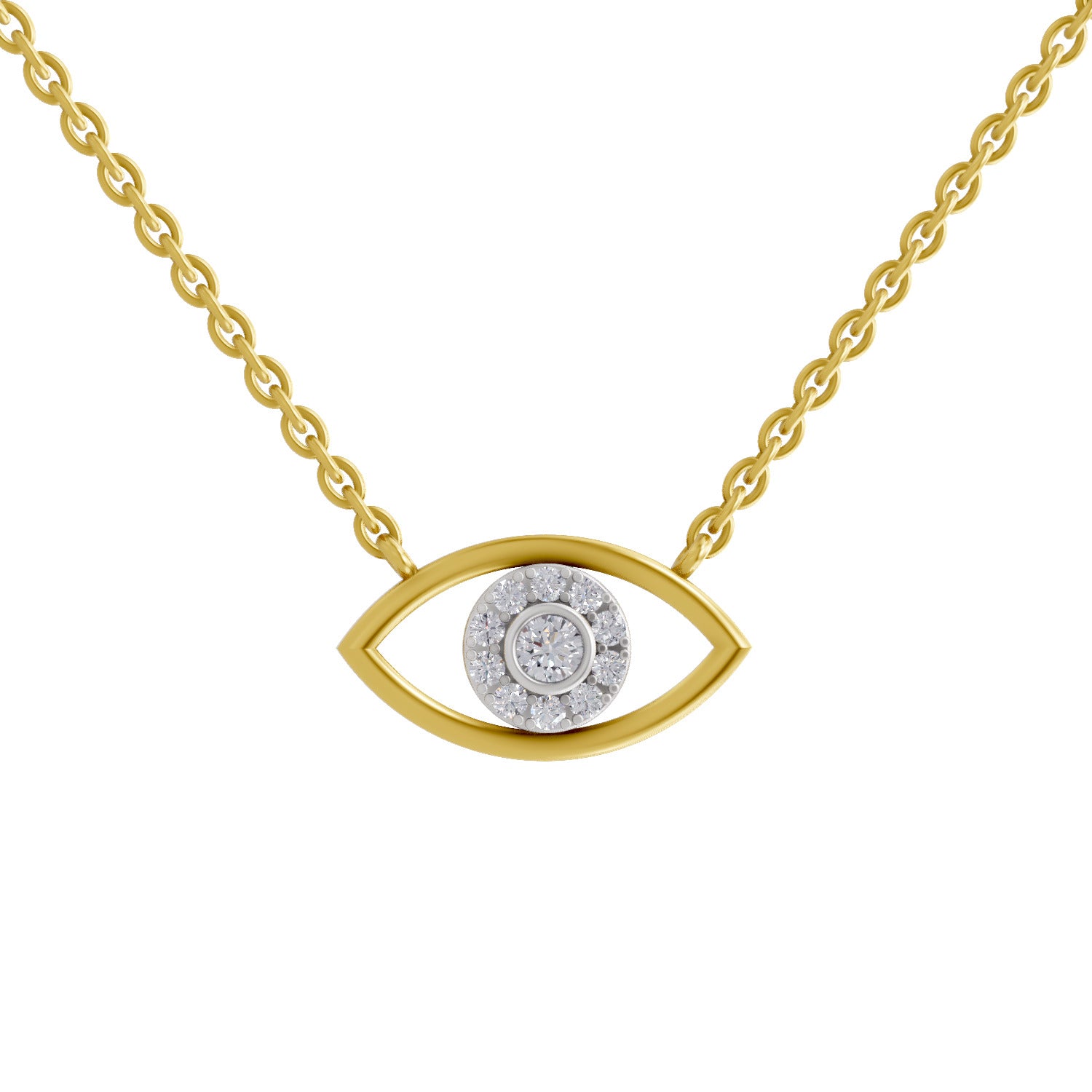Lab Grown Diamond Necklace 0.25 Carat IGI Certified Round Shape 925 Sterling Silver Gold Plated Evil Eye Pendant Necklace