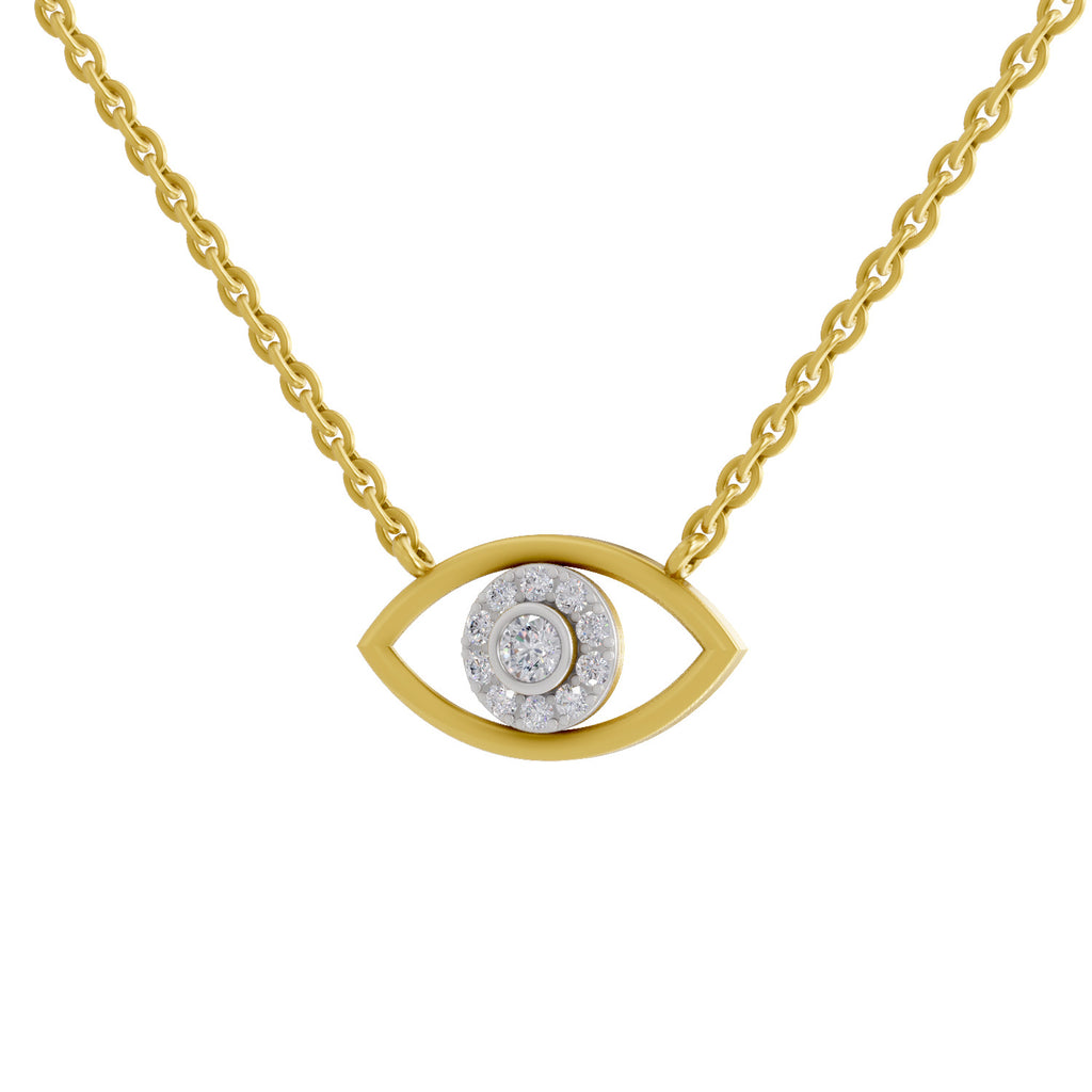Lab Grown Diamond Necklace 0.25 Carat IGI Certified Round Shape 925 Sterling Silver Gold Plated Evil Eye Pendant Necklace