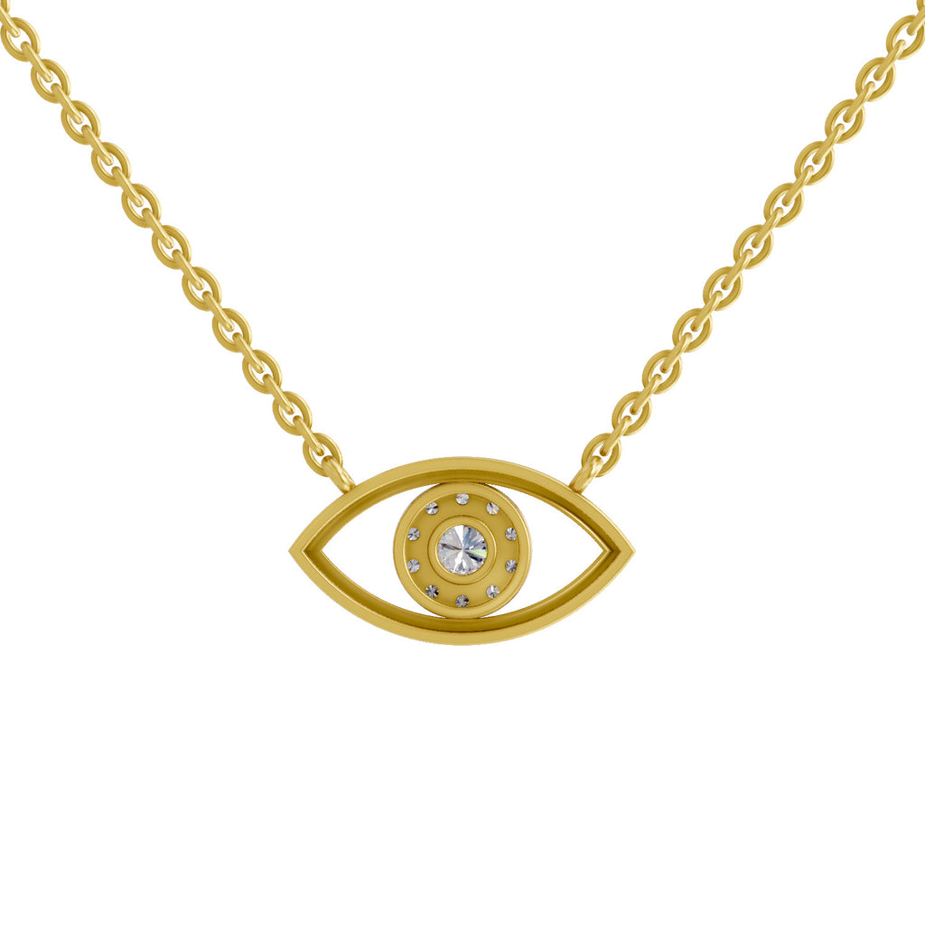 Lab Grown Diamond Necklace 0.25 Carat IGI Certified Round Shape 925 Sterling Silver Gold Plated Evil Eye Pendant Necklace