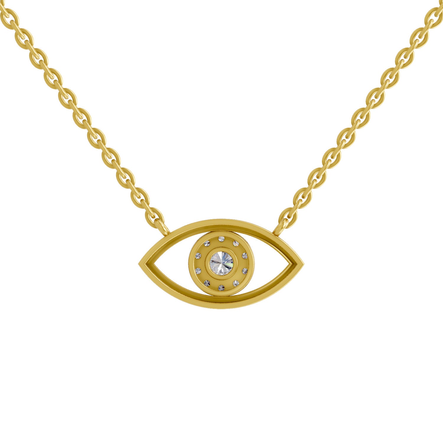 Lab Grown Diamond Necklace 0.25 Carat IGI Certified Round Shape 925 Sterling Silver Gold Plated Evil Eye Pendant Necklace