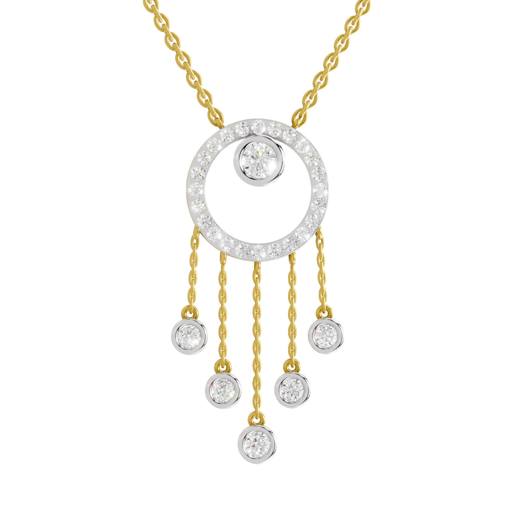 Lab Grown Diamond Necklace 1.49 Carat IGI Certified Round Shape 925 Sterling Silver Yellow Gold Plated Dream Catcher Necklace