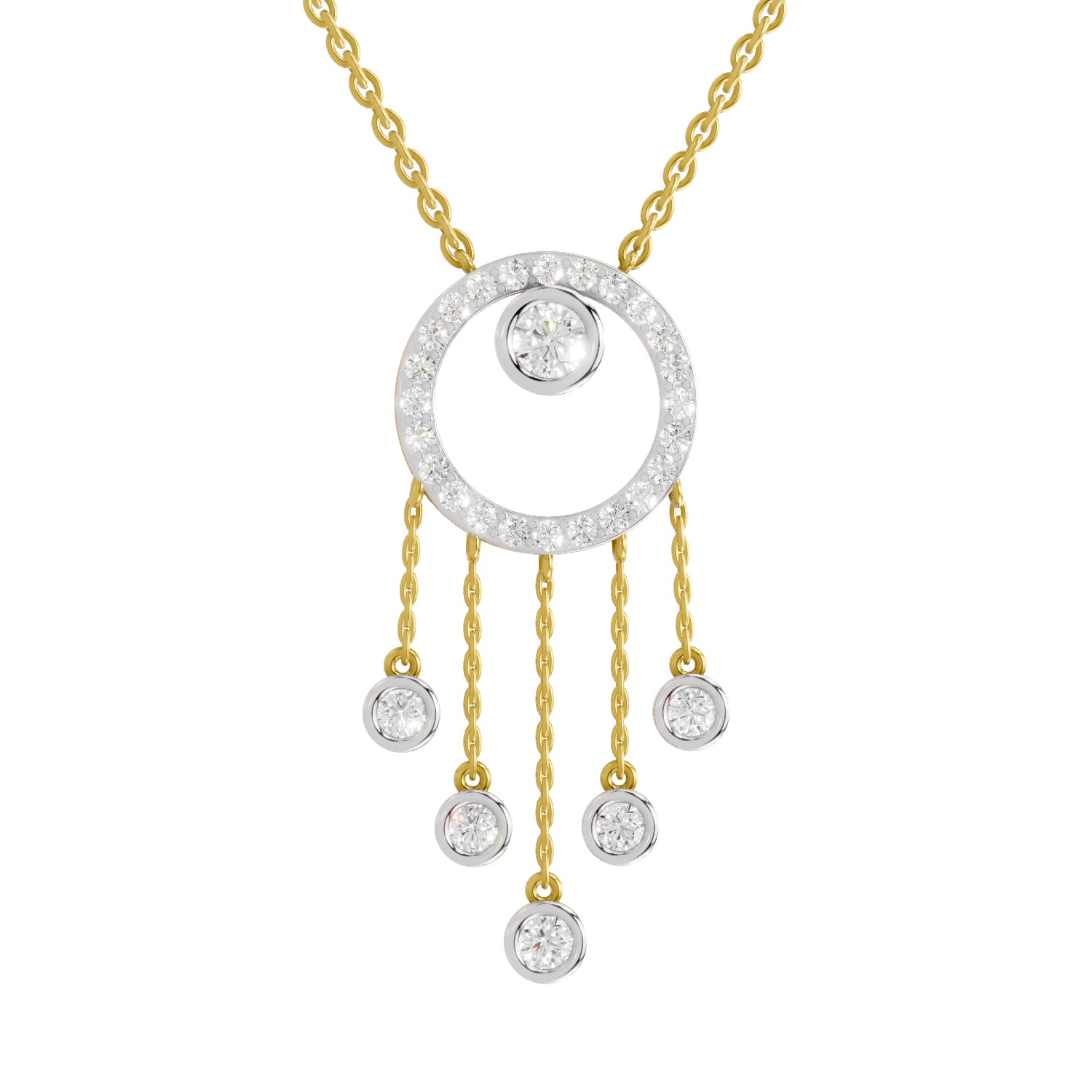 Lab Grown Diamond Necklace 1.49 Carat IGI Certified Round Shape 925 Sterling Silver Yellow Gold Plated Dream Catcher Necklace