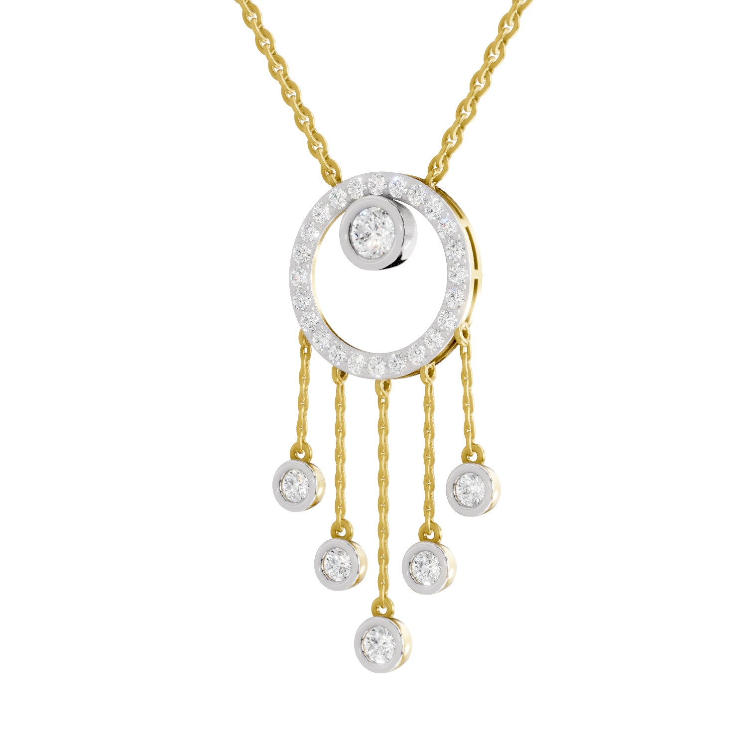 Lab Grown Diamond Necklace 1.49 Carat IGI Certified Round Shape 925 Sterling Silver Yellow Gold Plated Dream Catcher Necklace