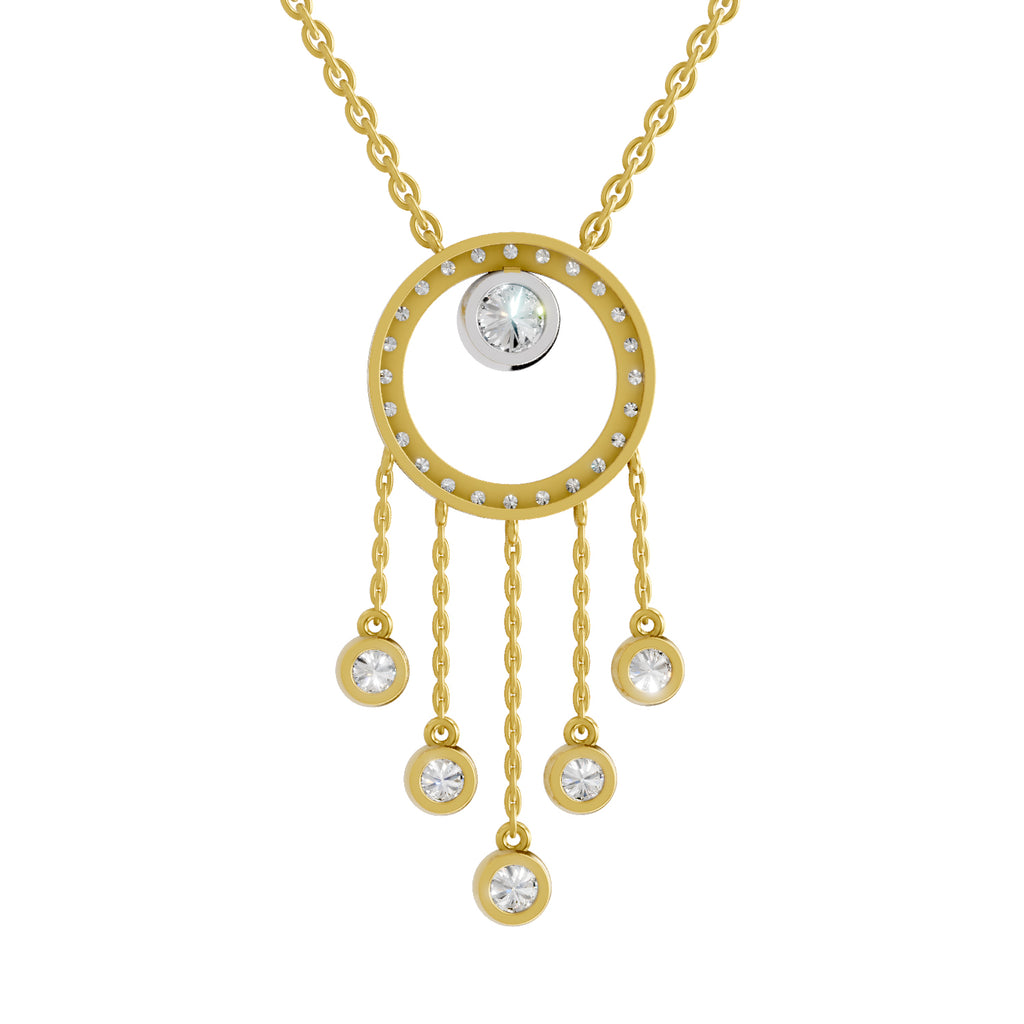 Lab Grown Diamond Necklace 1.49 Carat IGI Certified Round Shape 925 Sterling Silver Yellow Gold Plated Dream Catcher Necklace