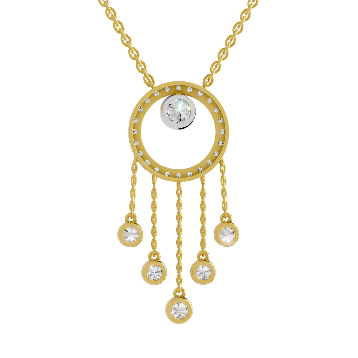 Lab Grown Diamond Necklace 1.49 Carat IGI Certified Round Shape 925 Sterling Silver Yellow Gold Plated Dream Catcher Necklace