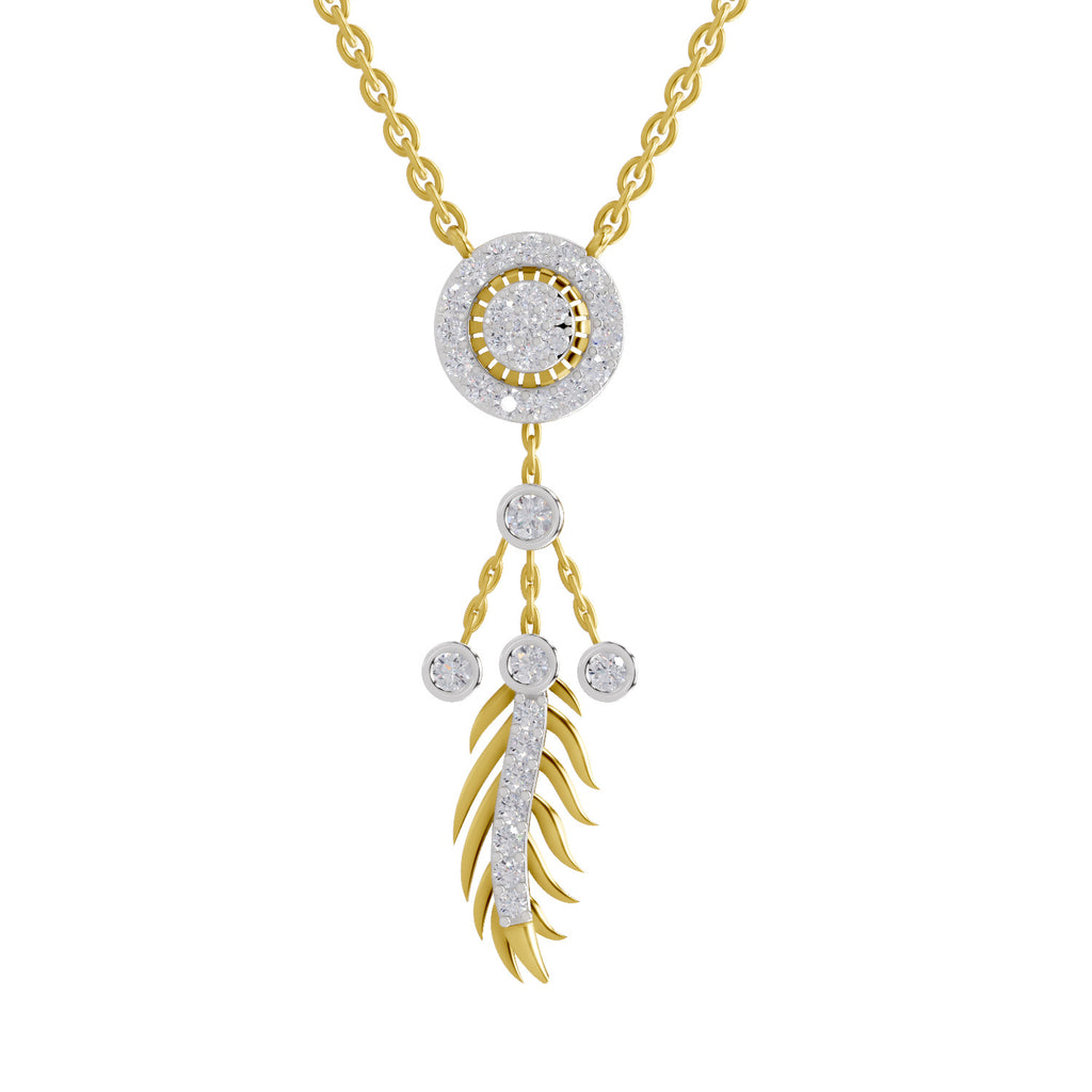 Lab Grown Diamond Necklace 0.59 Carat IGI Certified Round Shape 925 Sterling Silver Gold Plated Dream Catcher Pendant Necklace