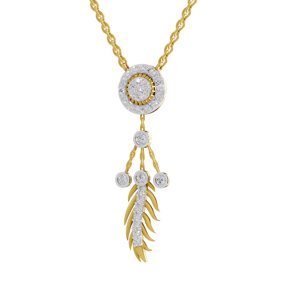 Lab Grown Diamond Necklace 0.59 Carat IGI Certified Round Shape 925 Sterling Silver Gold Plated Dream Catcher Pendant Necklace