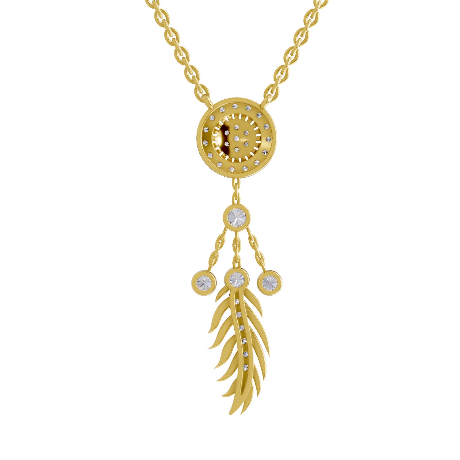 Lab Grown Diamond Necklace 0.59 Carat IGI Certified Round Shape 925 Sterling Silver Gold Plated Dream Catcher Pendant Necklace