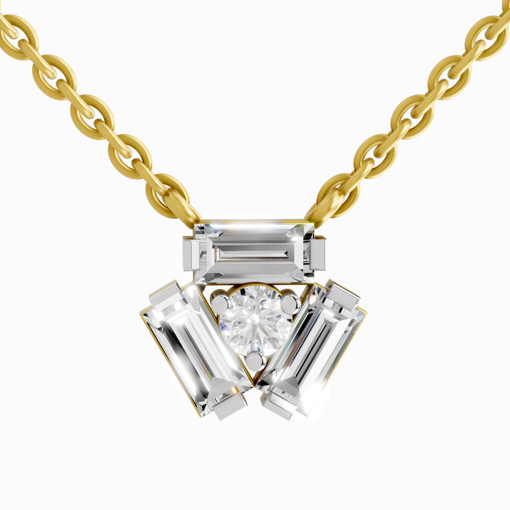Lab Grown Diamond Necklace 0.44 Carat IGI Certified Round & Baguette Shape 925 Sterling Silver Yellow Gold Plated Fashion Necklace