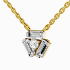 Lab Grown Diamond Necklace 0.44 Carat IGI Certified Round & Baguette Shape 925 Sterling Silver Yellow Gold Plated Fashion Necklace