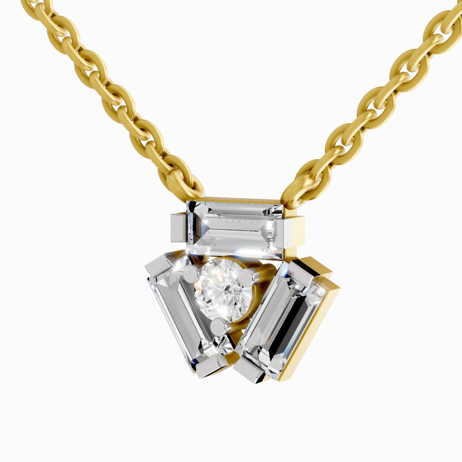Lab Grown Diamond Necklace 0.44 Carat IGI Certified Round & Baguette Shape 925 Sterling Silver Yellow Gold Plated Fashion Necklace