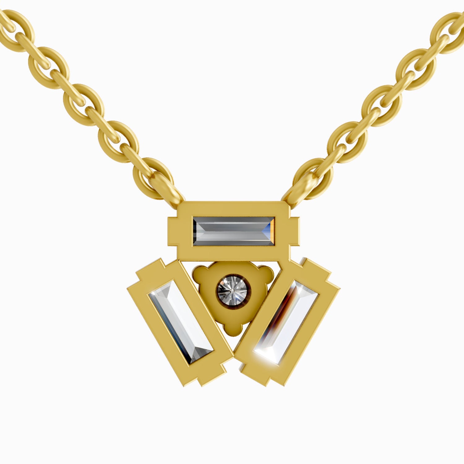Lab Grown Diamond Necklace 0.44 Carat IGI Certified Round & Baguette Shape 925 Sterling Silver Yellow Gold Plated Fashion Necklace