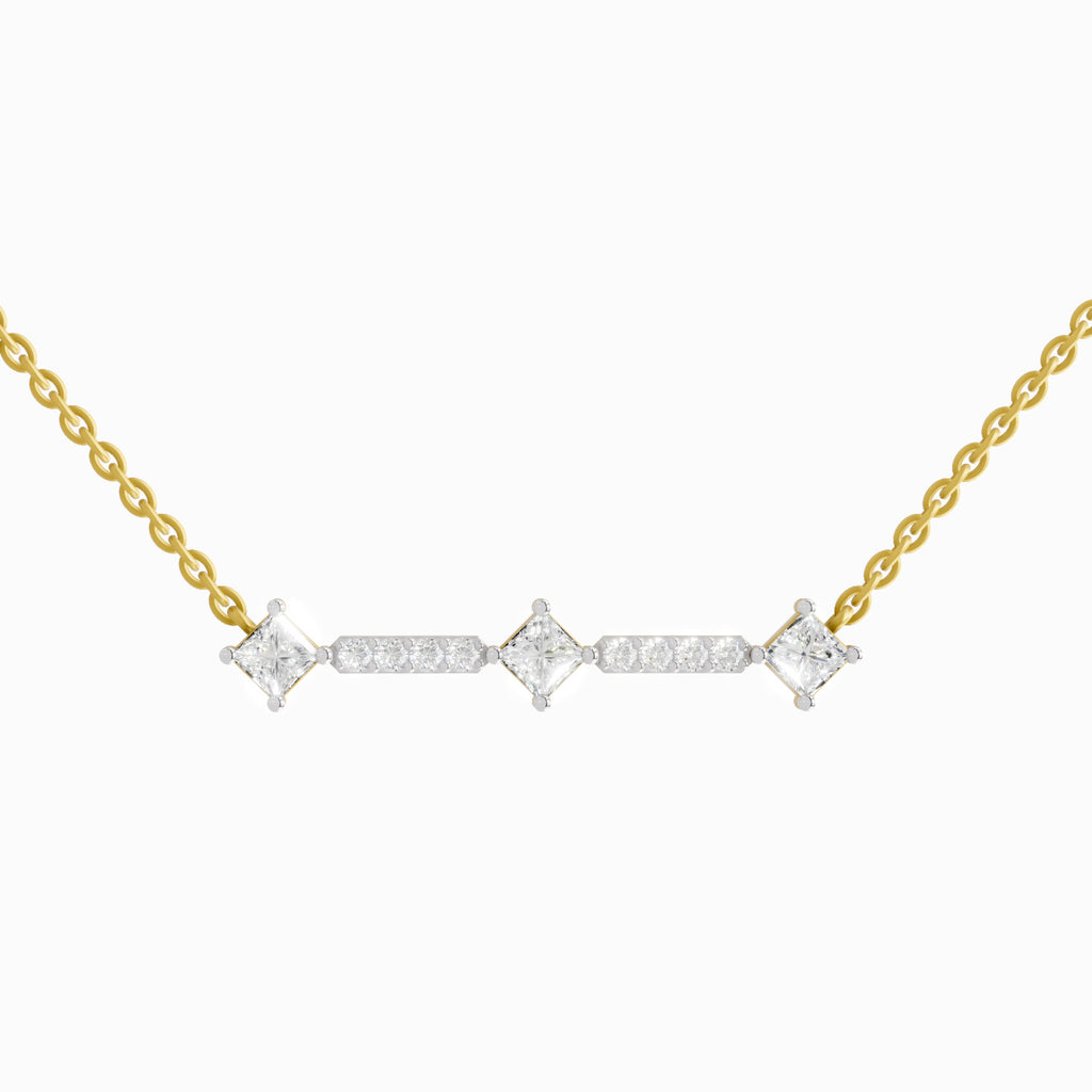 Lab Grown Diamond Necklace 0.2 Carat IGI Certified Round & Princess Shape 925 Sterling Silver Yellow Gold Plated Fashion Necklace
