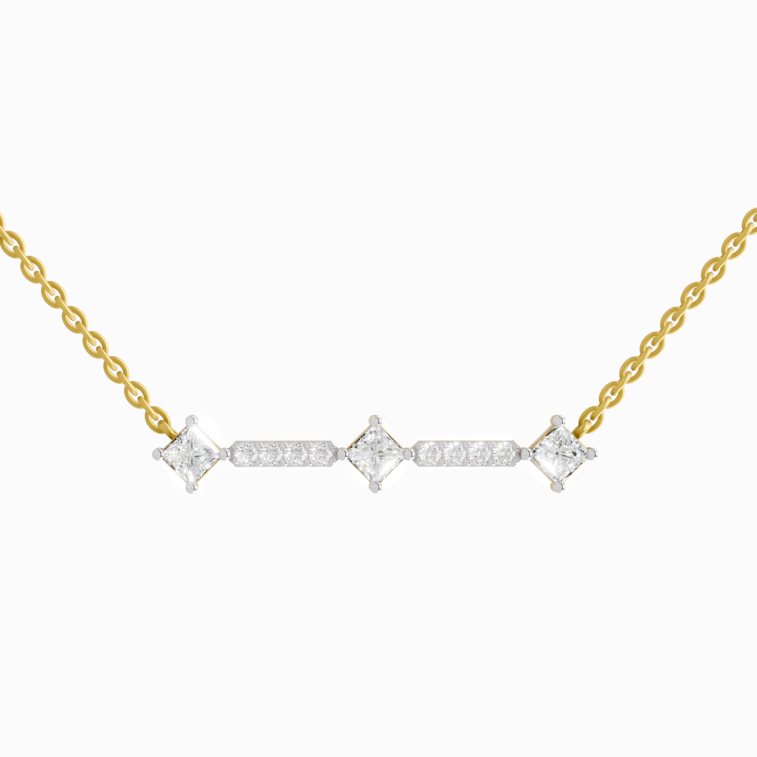 Lab Grown Diamond Necklace 0.2 Carat IGI Certified Round & Princess Shape 925 Sterling Silver Yellow Gold Plated Fashion Necklace