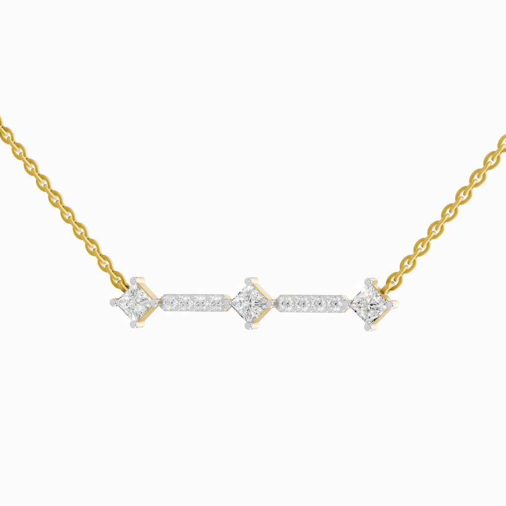 Lab Grown Diamond Necklace 0.2 Carat IGI Certified Round & Princess Shape 925 Sterling Silver Yellow Gold Plated Fashion Necklace