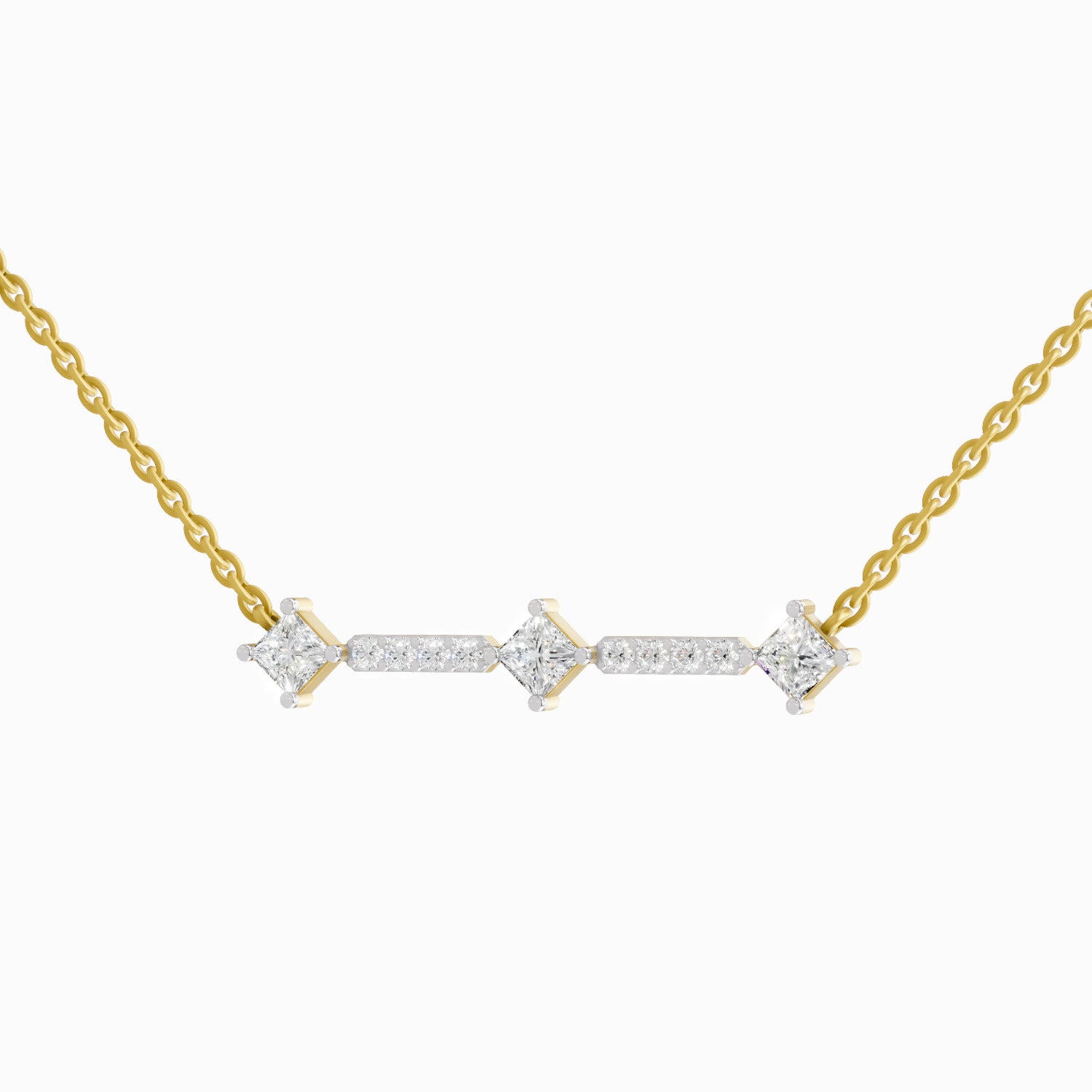 Lab Grown Diamond Necklace 0.2 Carat IGI Certified Round & Princess Shape 925 Sterling Silver Yellow Gold Plated Fashion Necklace